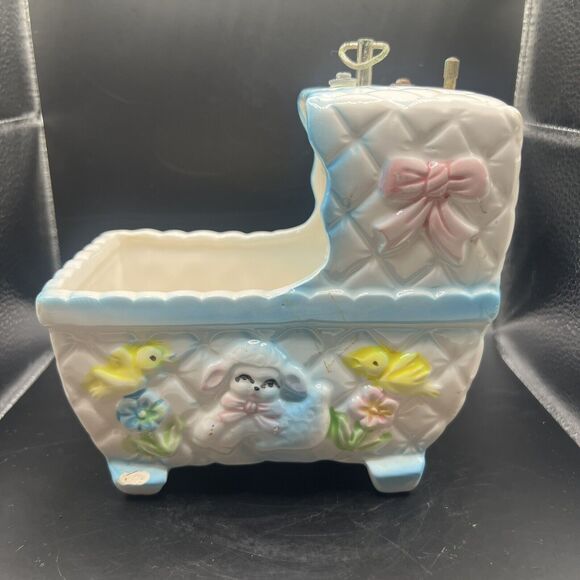 Vintage My Neil Nursery Planter Bassinet Music Box Rock a Bye Baby Pink Blue Car - Picture 12 of 16